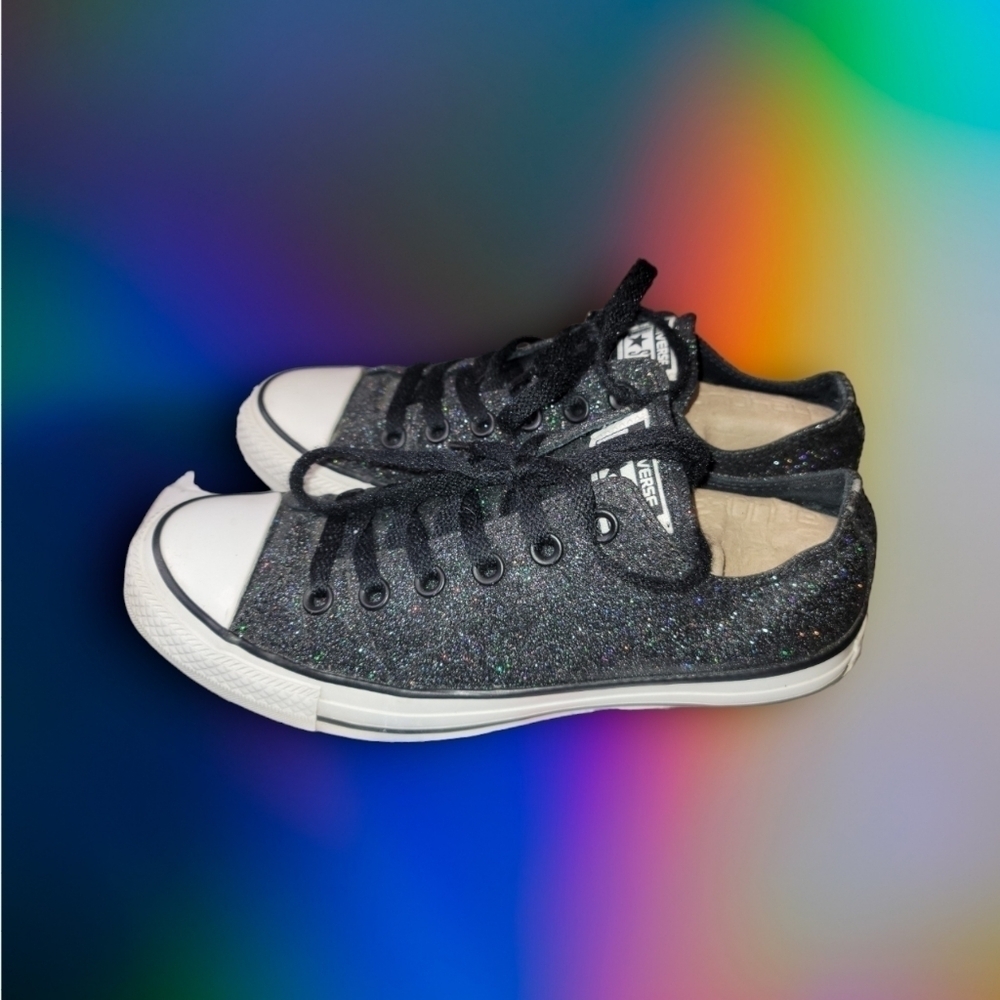 Converse All-Star Black w/Multi Color Glitter Sneakers M6 W8 Low Top Sneaker - Picture 3 of 10